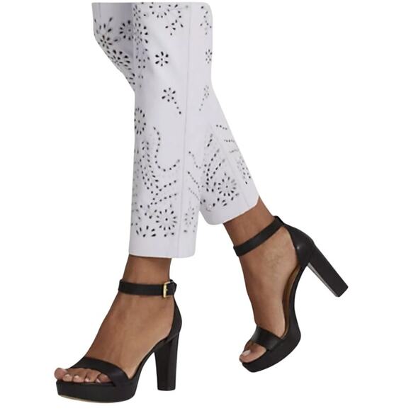 Ralph Lauren Floral Eyelet Embroidered Lamb Leather Ankle Pants Womens Sz 16 - Picture 3 of 12